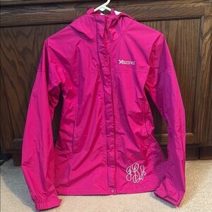 Marmot Fuchsia Hooded Rain Jacket W/ MONOGRAM: JAB